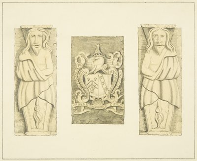 2 Figury i herby z Gateway at Black Castle, Brislington autorstwa Joseph Manning