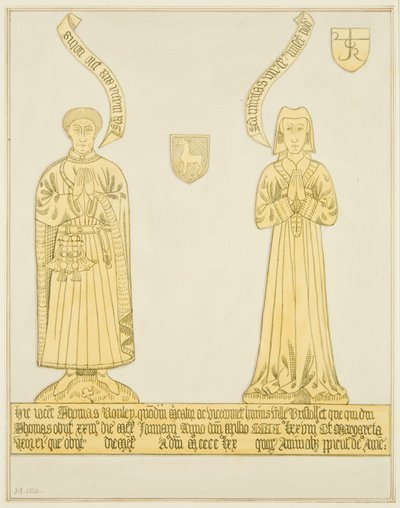Mosiądz Thomasa Rowleya i żony w nawie środkowej kościoła św. Jana (akwarela na papierze) autorstwa Joseph Manning