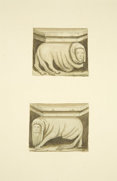 Cztery kratownice w ganku północnym (pierwotnie podtrzymujące posągi) St Mary Redcliffe (akwarela na papierze) autorstwa Joseph Manning