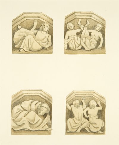 Cztery kratownice w ganku północnym (pierwotnie podtrzymujące posągi) St Mary Redcliffe (akwarela na papierze) autorstwa Joseph Manning