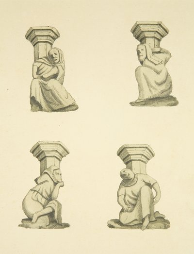 Cztery kratownice na wieży (pierwotnie podtrzymujące posągi) St Mary Redcliffe (akwarela na papierze) autorstwa Joseph Manning
