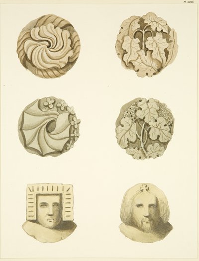 Kamienie pachwinowe (bossowie) w suficie kościoła w Redcliffe (akwarela na papierze) autorstwa Joseph Manning