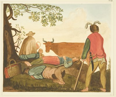 Guy, Earl of Warwick i Dun Cow, kopie oryginalnego obrazu olejnego (akwarela na papierze) autorstwa Joseph Manning