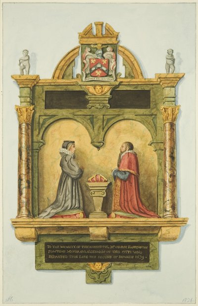 Pomnik Harringtona nad drzwiami zakrystii w kościele św. Piotra (akwarela na papierze) autorstwa Joseph Manning