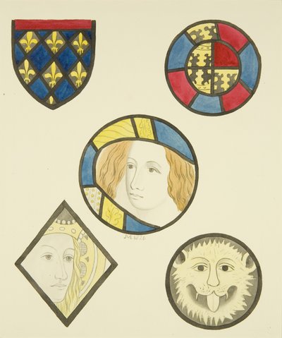 Witraże w różnych oknach kościoła St Mary Redcliffe (akwarela na papierze) autorstwa Joseph Manning