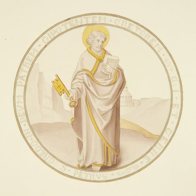 Witraż w oknie prywatnej kaplicy Pałacu Biskupiego: Św. Piotr (akwarela na papierze) autorstwa Joseph Manning