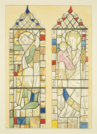 Witraż w oknie nad chrzcielnicą St Mary Redcliffe (akwarela na papierze) autorstwa Joseph Manning