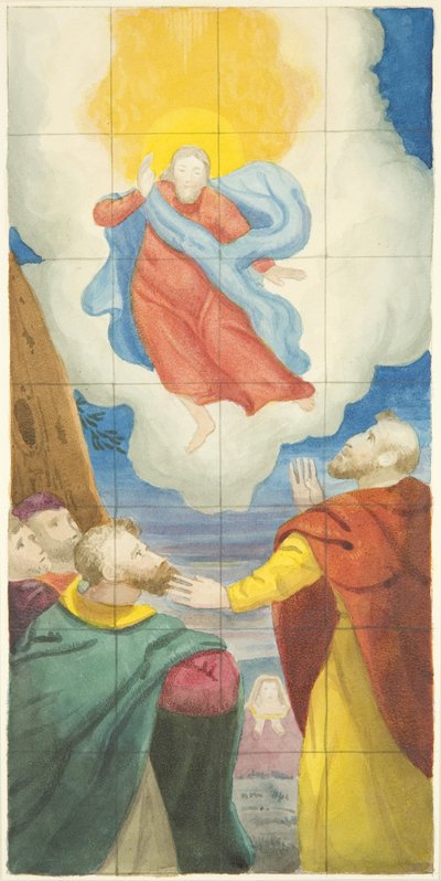 Witraż na wschodnim krańcu północnej nawy katedry w Bristolu przedstawiający Wniebowstąpienie (akwarela na papierze) autorstwa Joseph Manning