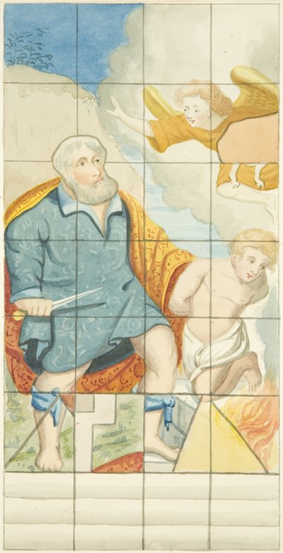 Witraż na wschodnim krańcu północnej nawy katedry w Bristolu przedstawiający Abrahama i Izaaka (akwarela na papierze) autorstwa Joseph Manning