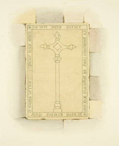 Kamień nagrobny przed grobowcem Canynges w St Mary Redcliffe (akwarela na papierze) autorstwa Joseph Manning