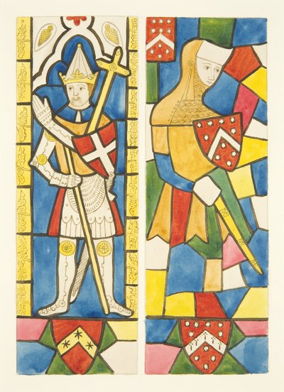 Dwie postacie w witrażach chóru katedry w Bristolu (akwarela na papierze) autorstwa Joseph Manning