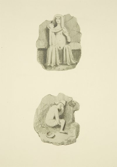 Dwa kamienie pachwinowe (bossowie) w suficie St Mary Redcliffe (akwarela na papierze) autorstwa Joseph Manning