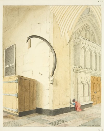 Żebro wieloryba w północnej nawie St Mary Redcliffe (akwarela na papierze) autorstwa Joseph Manning