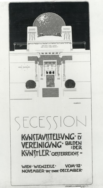 Plakat reklamujący Secesyjną Wystawę Artystów Austriackich, 1898 (kolorowa lito) autorstwa Joseph Maria Olbrich