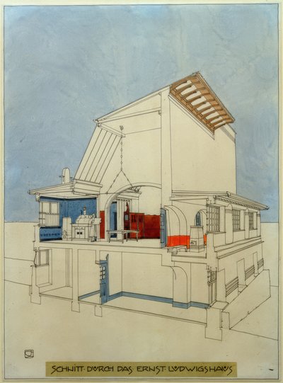 Przekrój przez Ernst-Ludwigs-Haus autorstwa Joseph Maria Olbrich