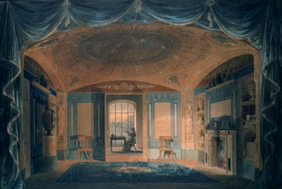 Sala śniadaniowa, dwór Pitzhanger, 1802 (pióro i atrament z wc na papierze) autorstwa Joseph Michael Gandy