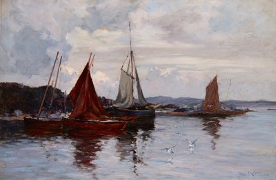 Łodzie rybackie w porcie (olej na płótnie) autorstwa Joseph Milne