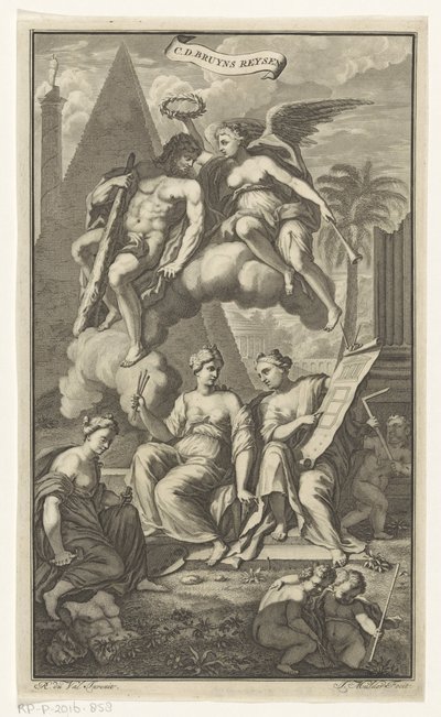 Herkules koronowany przez Wiktorię PŁYTA CD. Bruyns Reysen (tytuł na obiekcie) Strona tytułowa dla: Cornelis de Bruyn, Reizen, 1698 autorstwa Joseph Mulder