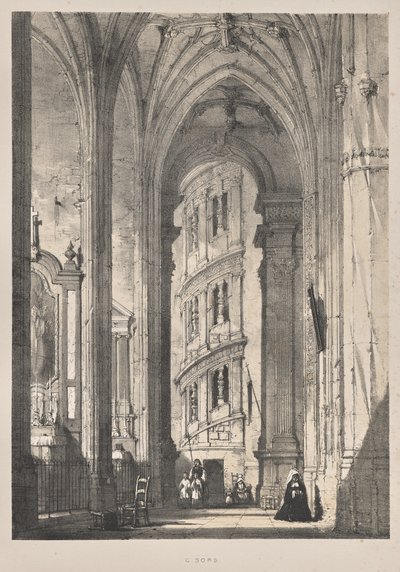 Architektura średniowiecza: kościół św. Gizora, wnętrze autorstwa Joseph Nash