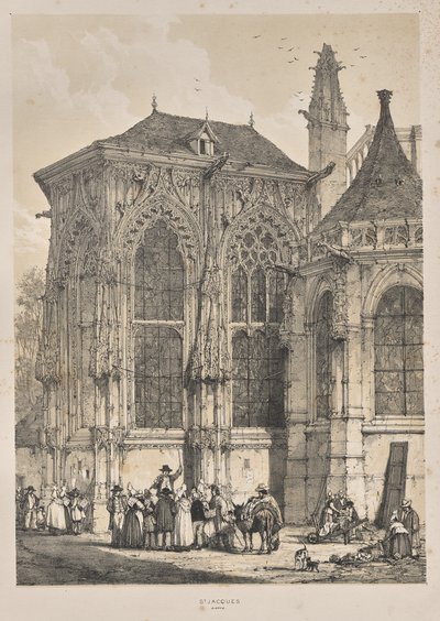 Architektura średniowiecza: St. Jacques, Dieppe, East End, Exterior autorstwa Joseph Nash