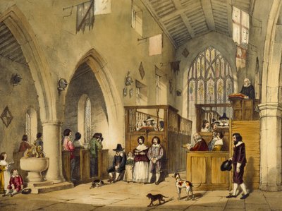 Kaplica w Haddon Hall, Derbyshire, 1600, ilustracja z „Architektury średniowiecza”, 1838 autorstwa Joseph Nash