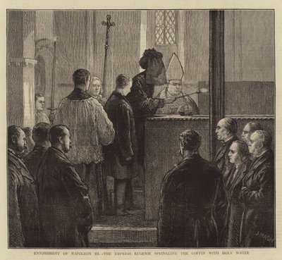 Złożenie do grobu Napoleona III, cesarzowej Eugenii kropiącej trumnę wodą święconą autorstwa Joseph Nash
