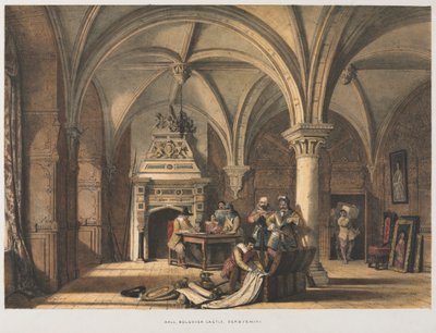 Hall, zamek Bolsover, Derbyshire, 1840. autorstwa Joseph Nash