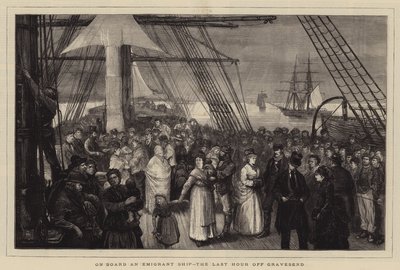 Na pokładzie statku emigrantów, ostatnia godzina poza Gravesend autorstwa Joseph Nash