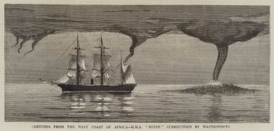 Szkice z zachodniego wybrzeża Afryki, HMS Boxer w otoczeniu Waterspouts autorstwa Joseph Nash