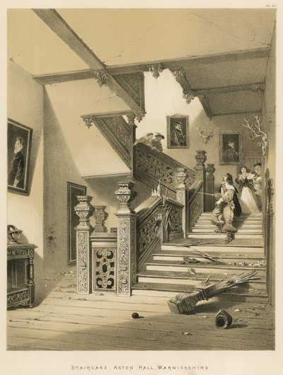 Klatka schodowa, Aston Hall, Warwickshire autorstwa Joseph Nash