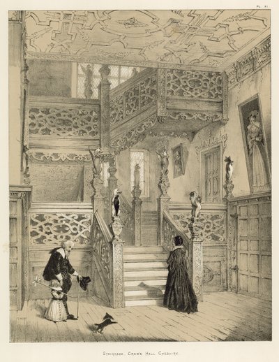 Schody, Crewe Hall, Cheshire autorstwa Joseph Nash