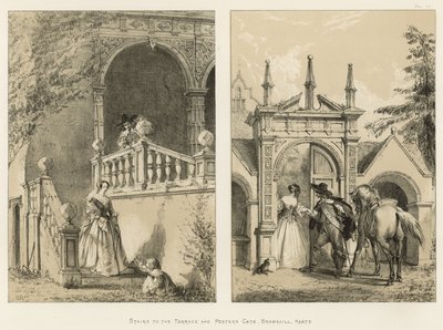 Schody na taras i brama potylna, Bramshill, Hants autorstwa Joseph Nash