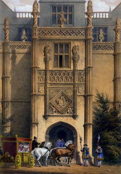 Łuk, Montacute House, Somerset, z „Architektury średniowiecza”, 1838 autorstwa Joseph Nash