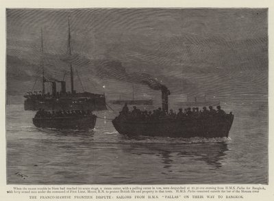 Francusko-syjamski spór graniczny, marynarze z HMS Pallas w drodze do Bangkoku autorstwa Joseph Nash