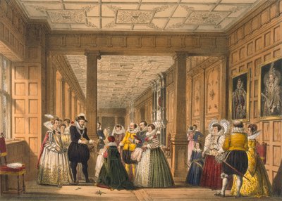 Galeria w Hatfield House, Hertfordshire, z „Architektury średniowiecza”, opublikowana w 1838 r. autorstwa Joseph Nash