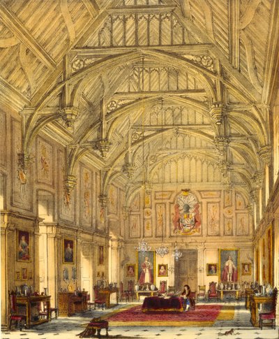 The Grand Hall, Biddington, Surrey, 1600, z "Architecture of the Middle Ages", 1838 autorstwa Joseph Nash
