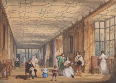 Długa Galeria, Haddon Hall, Derbyshire autorstwa Joseph Nash