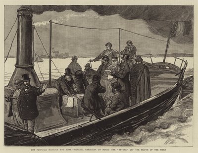 Proponowany port dla Rzymu, generał Garibaldi na pokładzie Tevere u ujścia Tybru autorstwa Joseph Nash