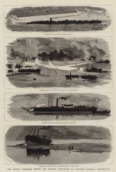 Ostatnie wydobycie z okrętów podwodnych i operacje torpedowe w porcie Langston, Portsmouth autorstwa Joseph Nash