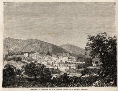Widok Betlejem, rysunek Joseph Navlet (1821-1889), ilustrujący podróż Bidy do Palestyny ​​w 1856 r. Grawer w „”Le tour du monde, nouveau journal des voyages””Paryż autorstwa Joseph Navlet