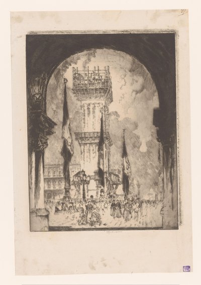 Campanile w Wenecji w budowie Odbudowa Campanile, nr. I autorstwa Joseph Pennell (signed by artist)