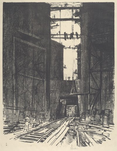 Na dnie śluzy Gatun, 1912. autorstwa Joseph Pennell