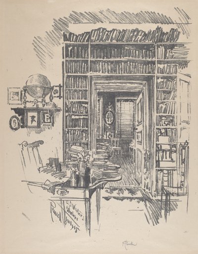 Gabinet Książek u dr. Wistera, 1912. autorstwa Joseph Pennell
