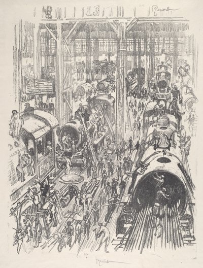Budowa silników dla aliantów, 1917. autorstwa Joseph Pennell
