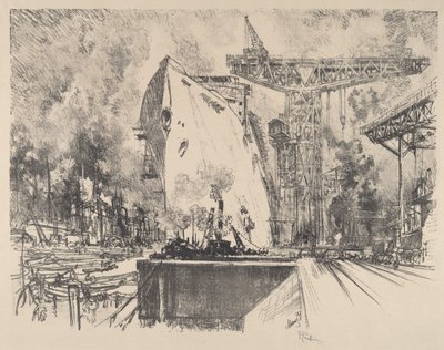 Budowanie Bismarcka, Hamburg autorstwa Joseph Pennell