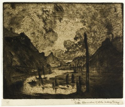 Węgiel - połączenie pracy, Mahanoy River autorstwa Joseph Pennell