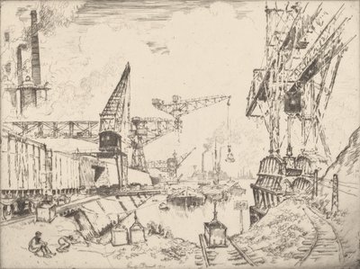 Dźwigi w Duisburgu, 1910. autorstwa Joseph Pennell