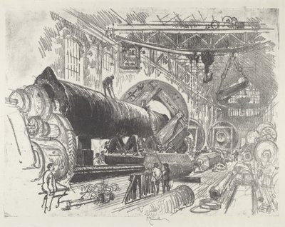 Cięcie i obracanie Big Gun autorstwa Joseph Pennell