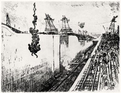 Pora obiadowa w Gatun, płyta III z Kanału Panamskiego autorstwa Josepha Pennella, 1912 (węgiel na papierze) autorstwa Joseph Pennell