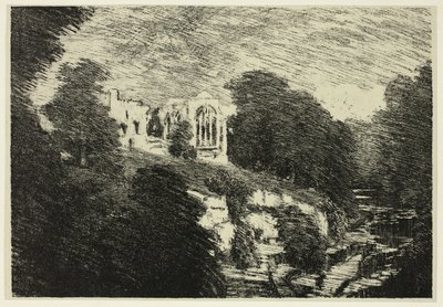 Opactwo Egglestone, od rzeki autorstwa Joseph Pennell